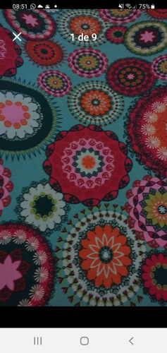 Tela Gabardina Para Tapiceria, En Fondo Turquesa. Ancho 1.60 Turquesa Mandalas