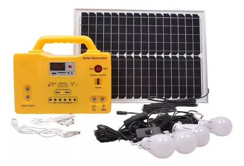 Kit Panel Solar + Batería + 6 Bombillos+radio+ Tv +cargador