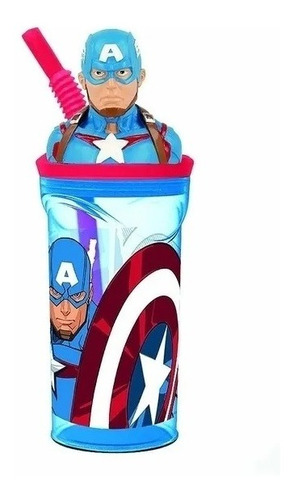 Vaso Con Figura Y Sorbete Capitan America Art Sp816