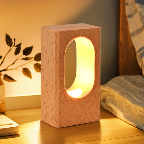 Lámpara De Escritorio De Madera Con Led, Luz Nocturna Para L