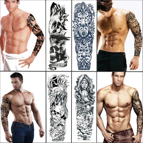 Ss Tatuaje Temporal Mangas 8 Hojas Grande Falso Negro Brazo