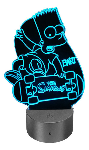 Lámpara Ilusión 3d  Bart Simpson   + Control Remoto