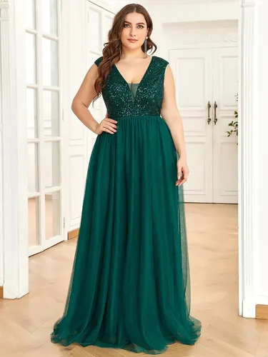 Vestido Largo Elegante Fiesta Verde Esmeralda Lentejuela Tul