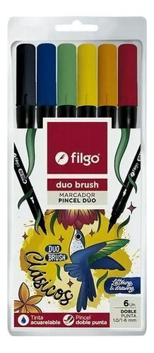  Marcador Doble punta Filgo duo brush clasicos con diseño de Jungla de punta doble punta pack x 6