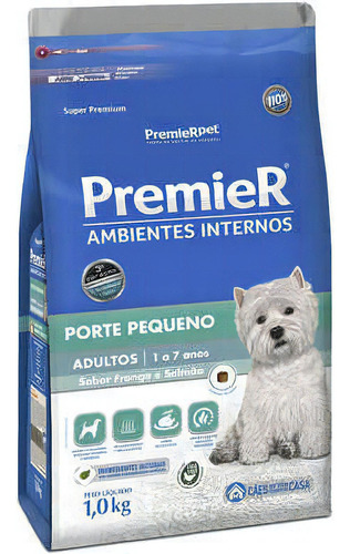 Raçao Premier Ambientes Internos Cães Adultos Porte Pequeno Frango e Salmão 1 Kg