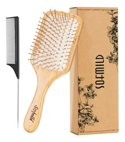 Cepillo De Pelo De Bambú Natural Con Peine Desenredante - Cu