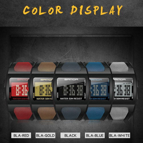 Reloj Sanda 222, Reloj Digital Impermeable 5atm Color Del Fondo Negro/azul