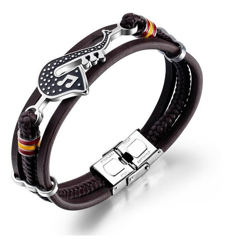 Elegante Pulsera Saxofon Musicos Cuero Acero Inoxidable B223