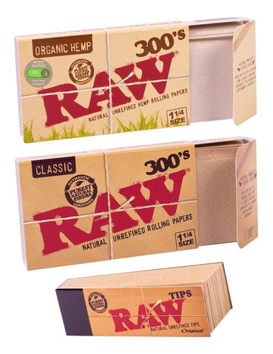 Seda Papel Raw Classic + Organic 2 Cajas X 300 + Filtro Tips
