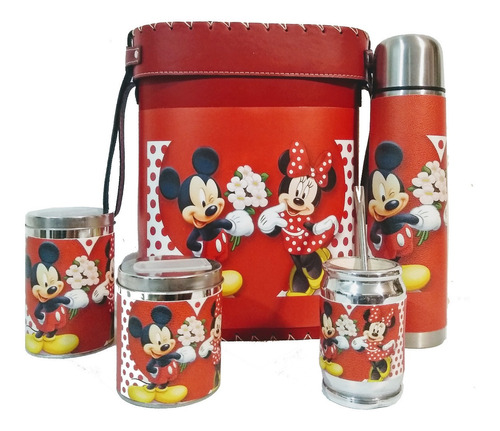 Set Matero Minnie Mouse  Con Termo De Acero De 1 Litro.-