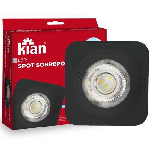 Spot Led Sobrepor Quadrado Preto 5w 6000k Frio Bivolt Kian