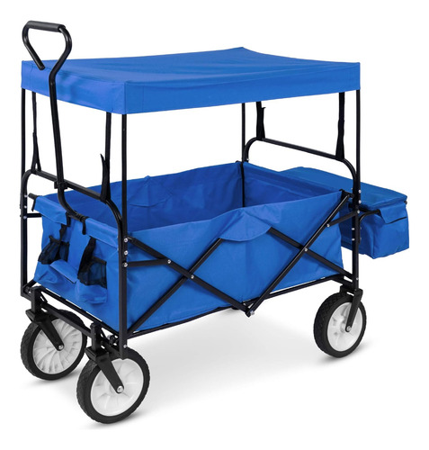 Carrito De Carga Plegable Con Toldo Y Portavasos Azul
