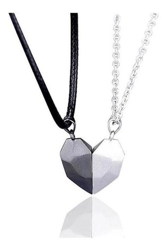 Collar Doble Corazon Con Iman Blanco Y Negro Amor Parejas