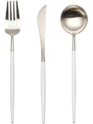 Imagen 1 de 3 de Set Cubiertos Descartables Dorado Plateado Gold Rose Plastic