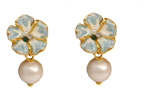 Pendientes Con Forma De Flor Degradada Esmaltada Nacarada, E