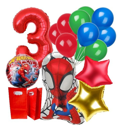 Globo Spiderman Hombre Araña Látex Número Metalizado Avenger