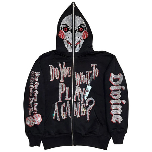 Gothic Hip Hop Mask Hot Rhinestone Hoodie Sweatshirt