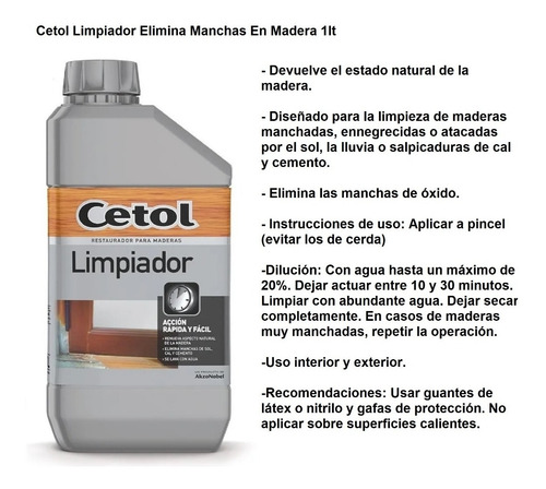 Cetol Limpiador Elimina Manchas De Madera Al Agua 1lt
