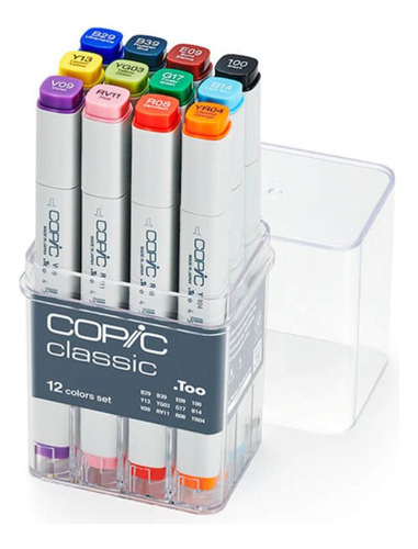 Caneta Copic Marcador Classic 12 Cores Basicas Ponta Dupla