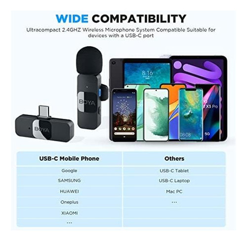 Boya By-v10 Micrófono Inalámbrico Lavalier Para Android Usb