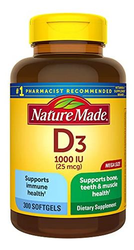 Nature Made Vitamin D3, 300 Capsulas Blandas,  D 1000 Ui (25