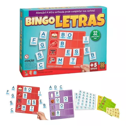 Jogo Bingo Letras Didático P/ Leitura E Escrita 32 Palavras