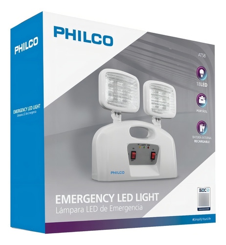 Lampara De Emergencia Led 2 Focos Philco Color Blanco