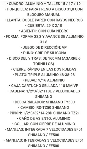 Imagen 7 de 7 de Bicicleta Rod 29 Mtb -aluminio 21 Vel Shimano Startmotos32