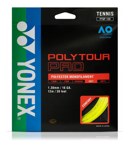 Cuerda Tenis Yonex Polytour 1,30mm, Amarillo, 12m