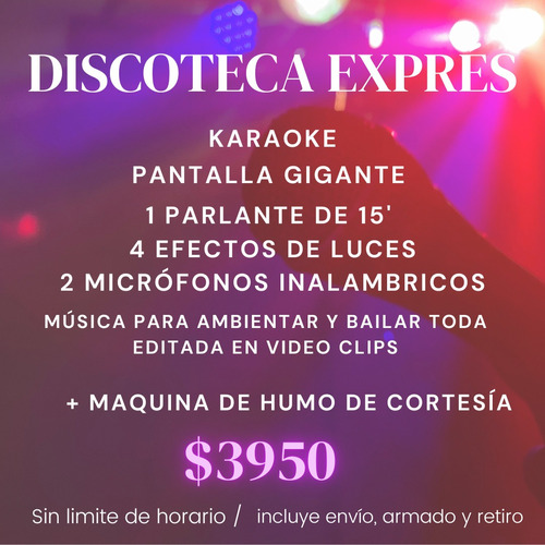 Imagen 1 de 10 de Discoteca, Alquiler Karaoke ,audio, Luces, Pantalla/gte -dj