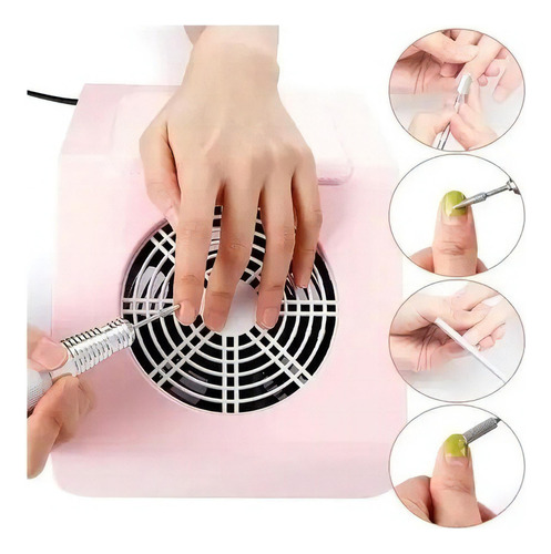 Aspirador Extractor Polvo Uñas Colector Aspiración Manicura Color Rosa