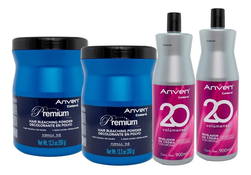 2 Anven Decolorante Premium 350 G + 2 Anven Revelador En Cre