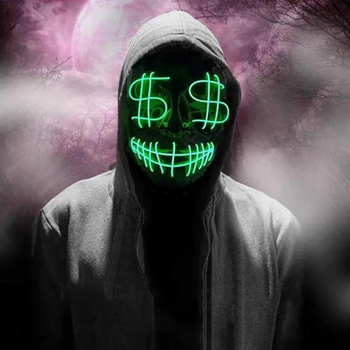 Máscara LED verde Neon Cipher Money Money para fiesta de Halloween