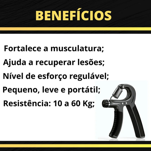 Hand Grip Com Mola Ajustável De Força 10 A 60kg Fisioterapia Cor Preto