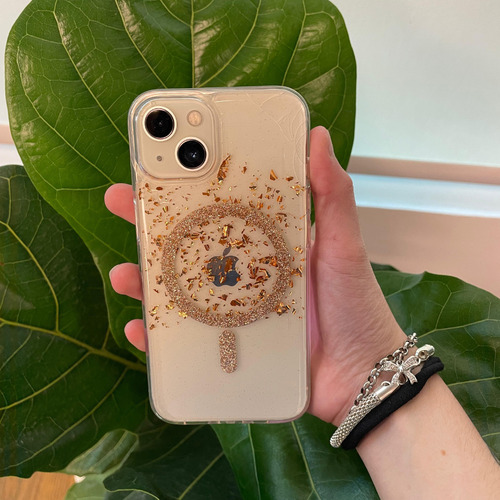 Funda Magsafe Glitter Dorado Para Iphone 11-16 Pro/promax Glitter Dorado Iphone 16 Pro Max