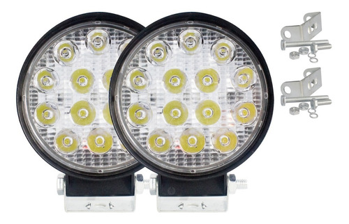 Kit 2 Farol Led Redondo Milha 42w 14 Leds Carro Jeep 12v/24v