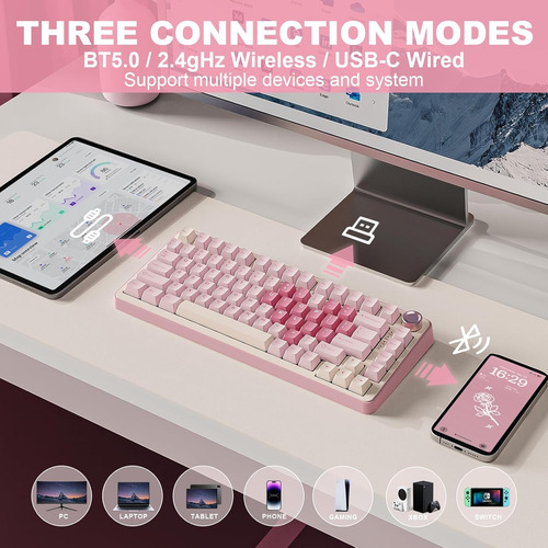 Yunzii B75pro Mechanical Keyboard,75% V2 Switch Pink