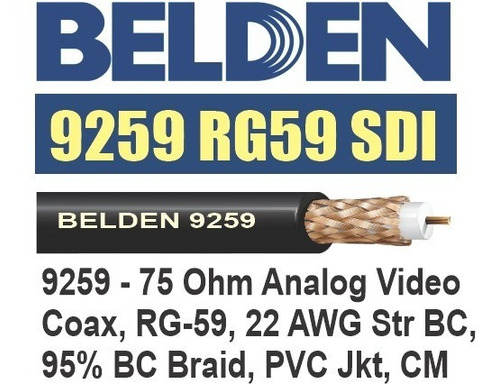 Cable Sdi Belden 9259 Video Análogo Rg59 95% Malla Cu 22 Awg