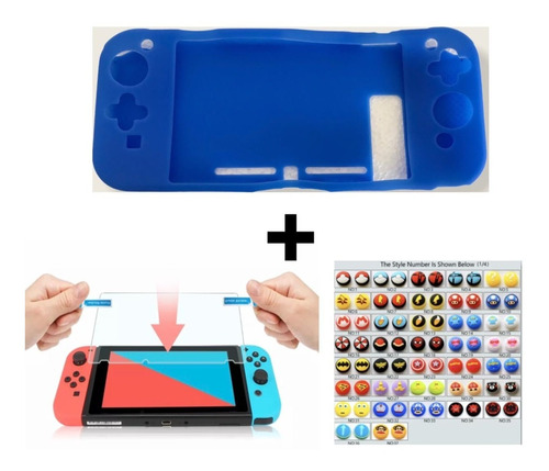 Combo Protector + 2 Grips + Vidrio Templado Nintendo Switch