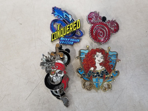 Lot Of 4 - Assorted Disney Enamel Pins (pirates, Brave,  Mme