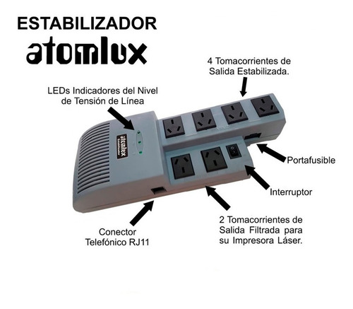 Estabilizador Atomlux R1000@ Va 6 Salidas 220v Local Factura