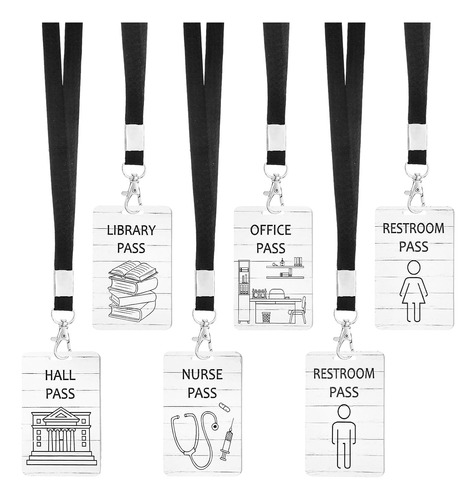 6 Sets Hall Pass Lanyards And School Passes Set Unbreak...