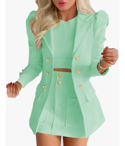 Traje Sastre Dama Falda Verde Oscuro Y Amarillo Y Negro Cuotas
