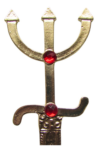 Punhal Garfo De Pomba Gira 20cm Dourado Com Pedra Vermelha