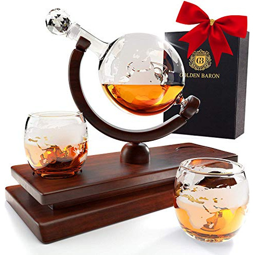 Juego De Decantador Y Vaso De Whisky Globe, Vidrio De Doble 