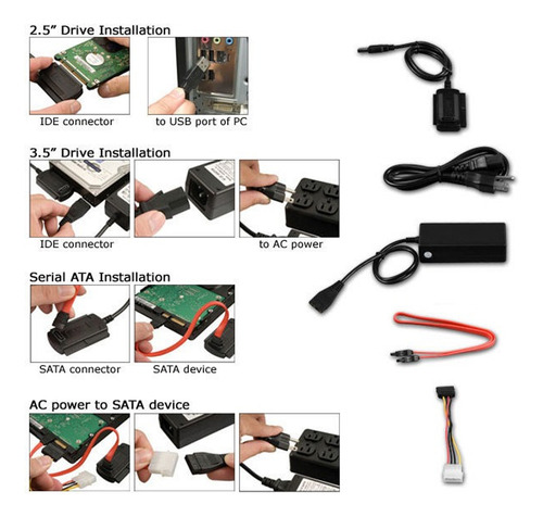 Adaptador Conversor Usb 2.0 Ide Sata I E Sata Ii Com Fonte