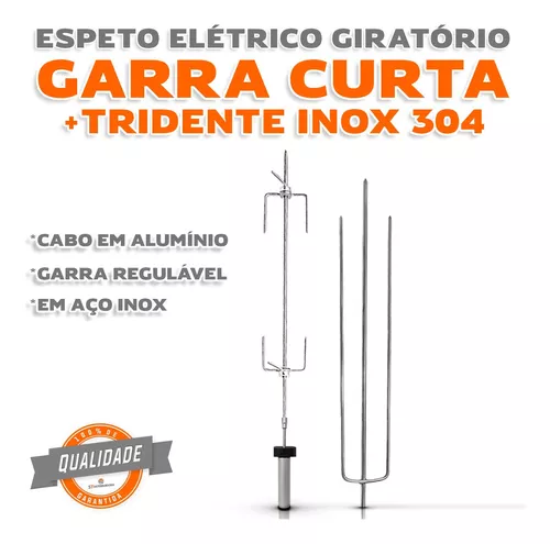 Kit 3 Espetos Giratório a Pilha Inox Regulável 50cm à 65cm - JHFER