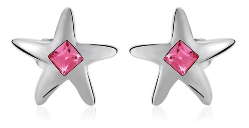 Aretes De Cristal Swarovski Color Rosa En Forma De Estrella