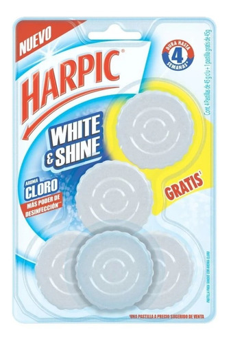 5 Pastillas Inodoro Harpic White&shine Bicarbonatode 45g C/u