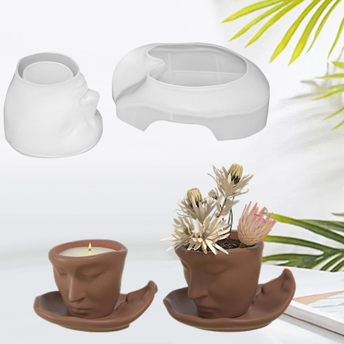 Modelo Abstracto De Rostro Humano Hecho De Taza Y Posavasos